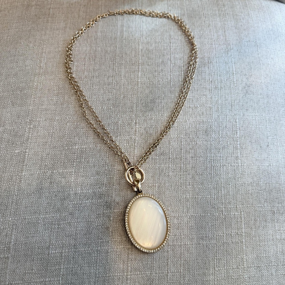 Premier‎ Designs Gold Tone White Oval Pendant Necklace Rhinestone 19" Statement